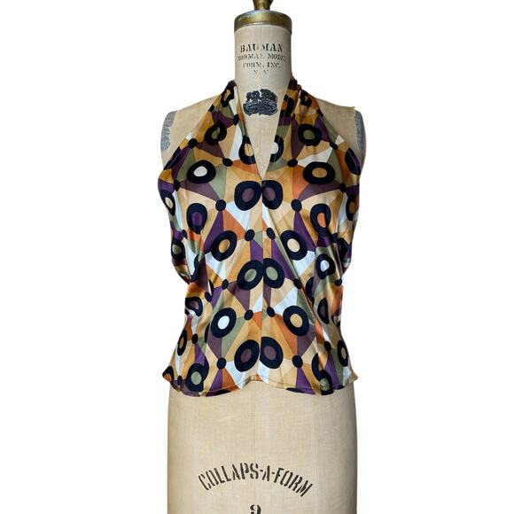 Vintage Y2K retro print halter top med backless geometric Gilmore polka dot 36￼ - Picture 1 of 7